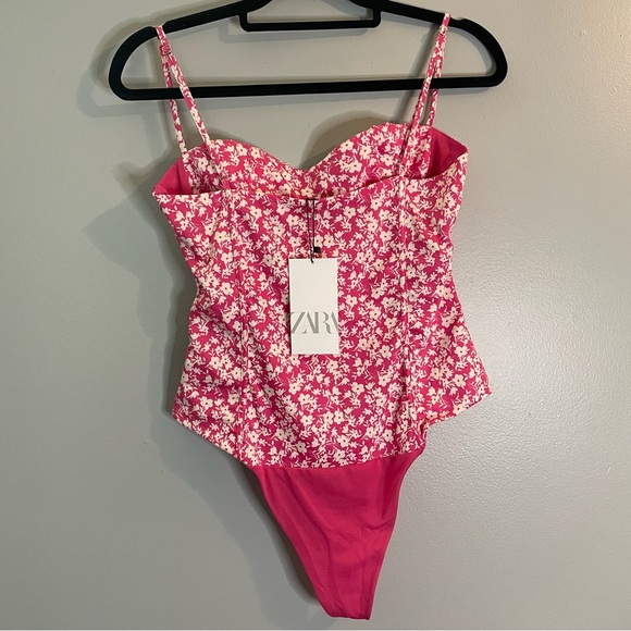 ZARA NWT Pink Floral Corset Bodysuit  Barbiecore One Piece Blogger SZ/Med - Picture 5 of 12